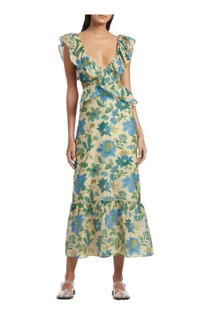 Sir The Label Celia Frill Midi Dress Print Size 6 - Image 3