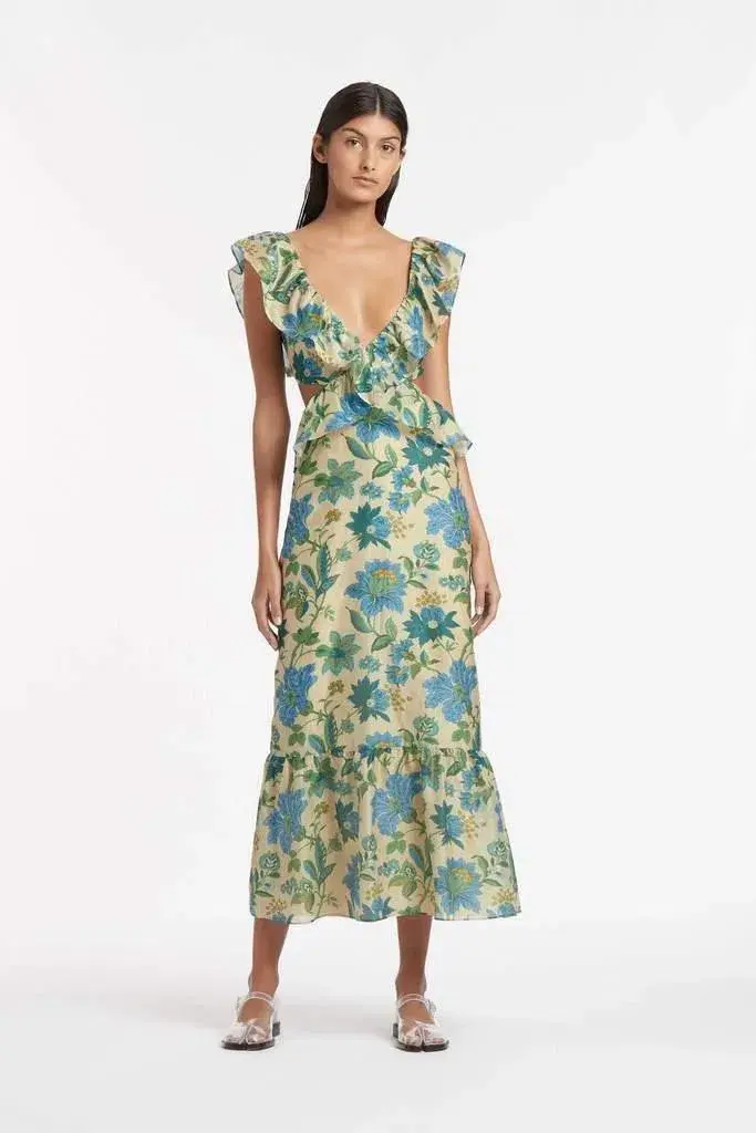 Sir The Label Celia Frill Midi Dress Print Size 6 - Image 1
