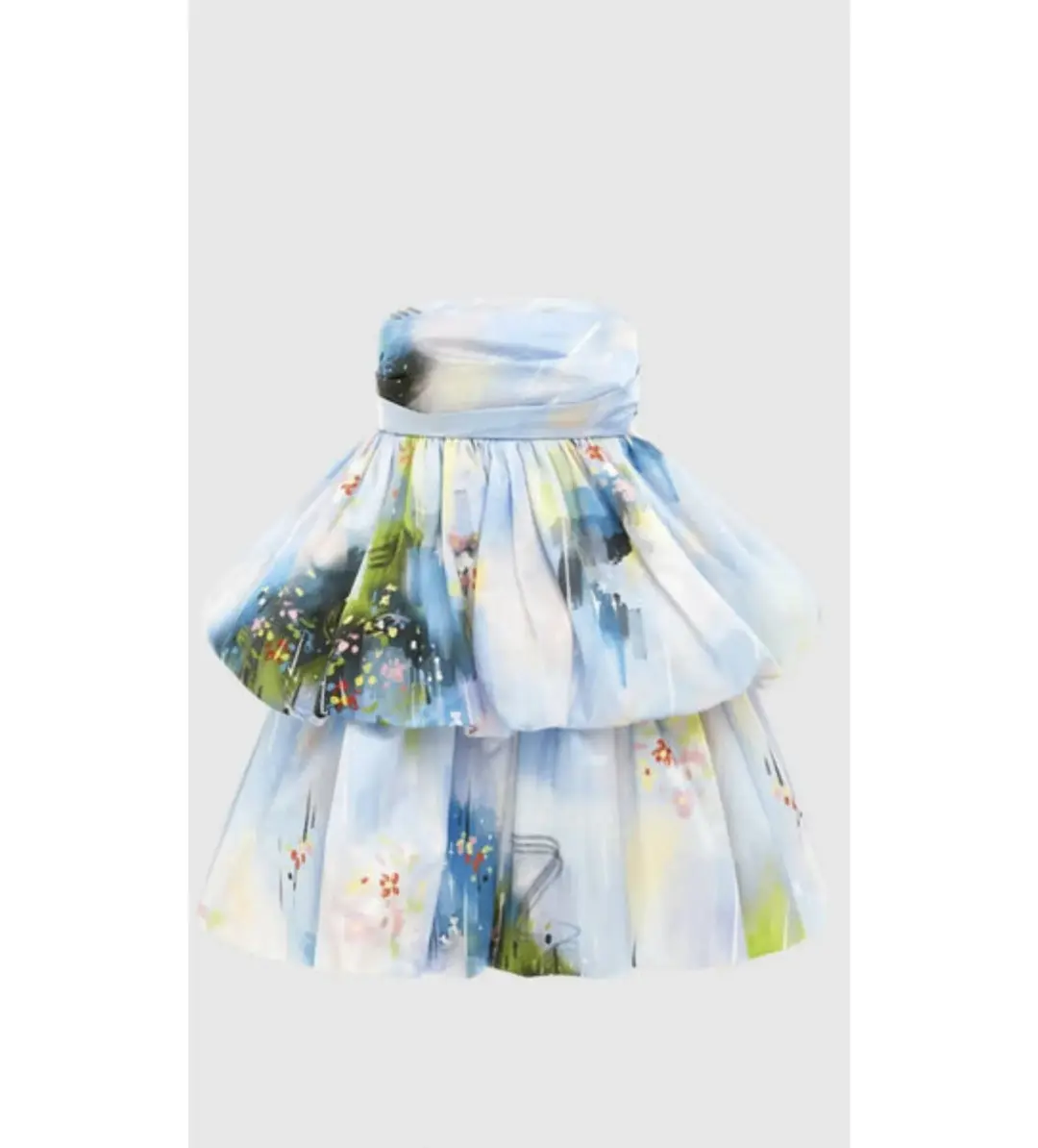 Leo Lin Daphne Strapless Bubble Dress Willow Print Size 10 for rent on The Volte - main image