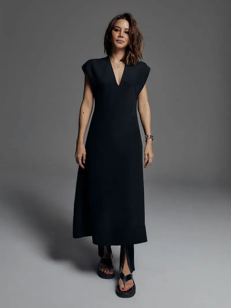 Wardrobe.NYC Release 05 Cap Sleeve Silk V Neck Dress Black Size XL / AU 14 - Image 1