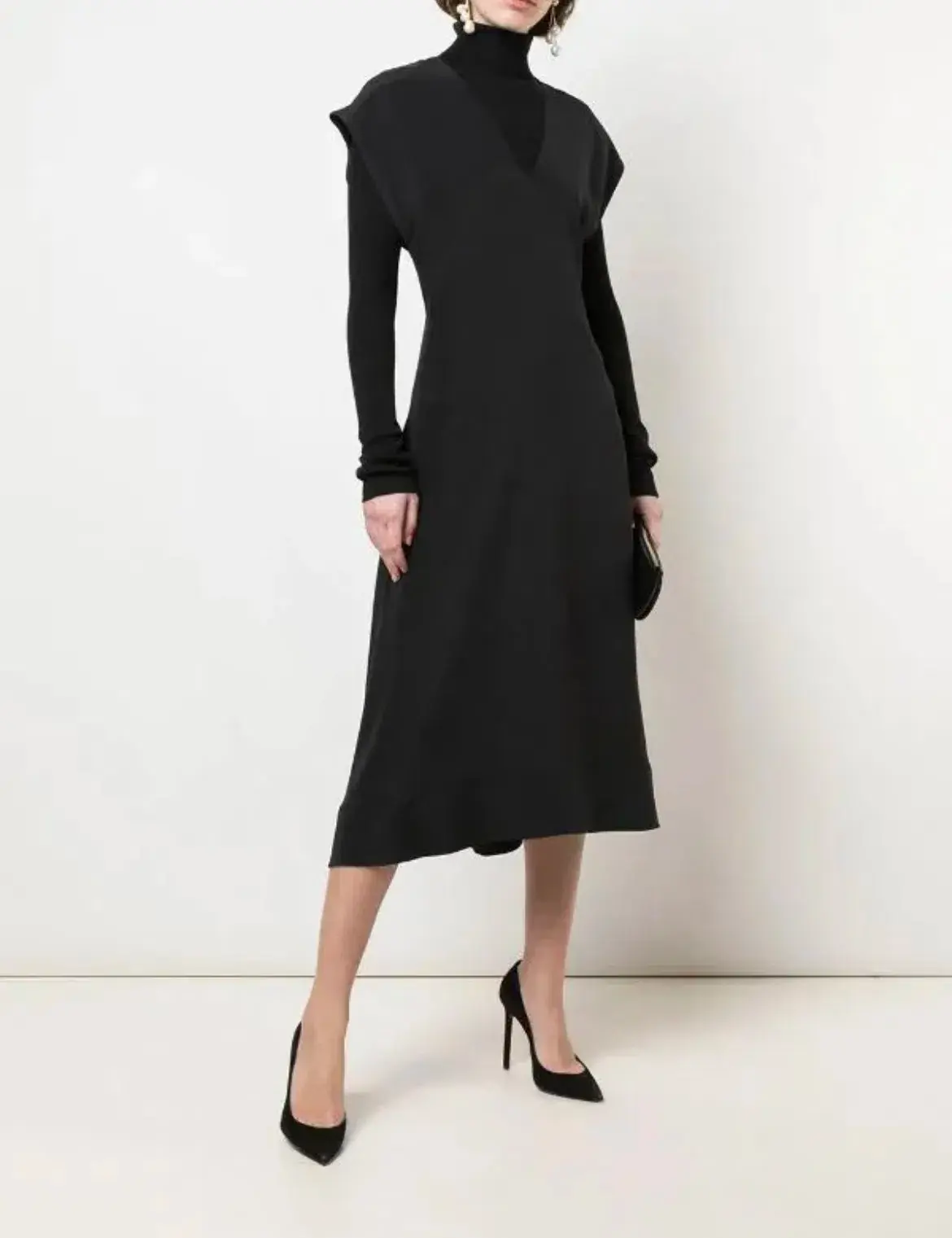 Wardrobe.NYC Release 05 Cap Sleeve Silk V Neck Dress Black Size XL / AU 14 - Image 3