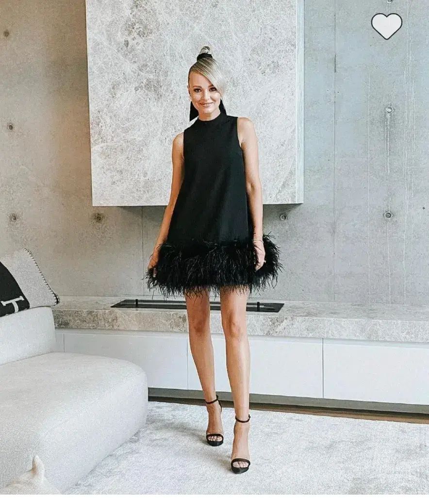 Rachel Gilbert Link Mini Feather Dress Black Size XS / AU 6 - Image 1