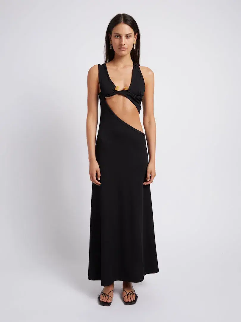 Christopher Esber Underbust Quartz Split Ruched Tank Dress Black Size 6 / XS - Image 1