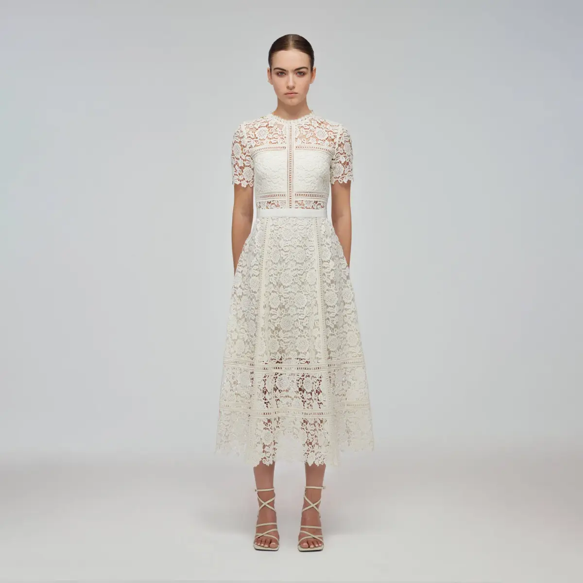 Self Portrait Guipure Lace Midi Dress Ivory Size 10 / M - Image 1