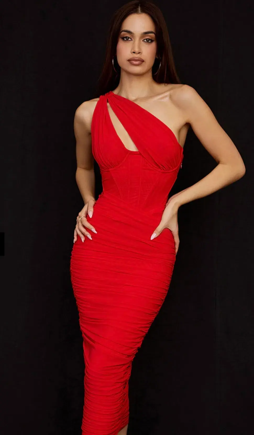 House of CB Valentina Asymmetric Cutout Midi Dress Scarlet Size M / Au 10 - Image 2
