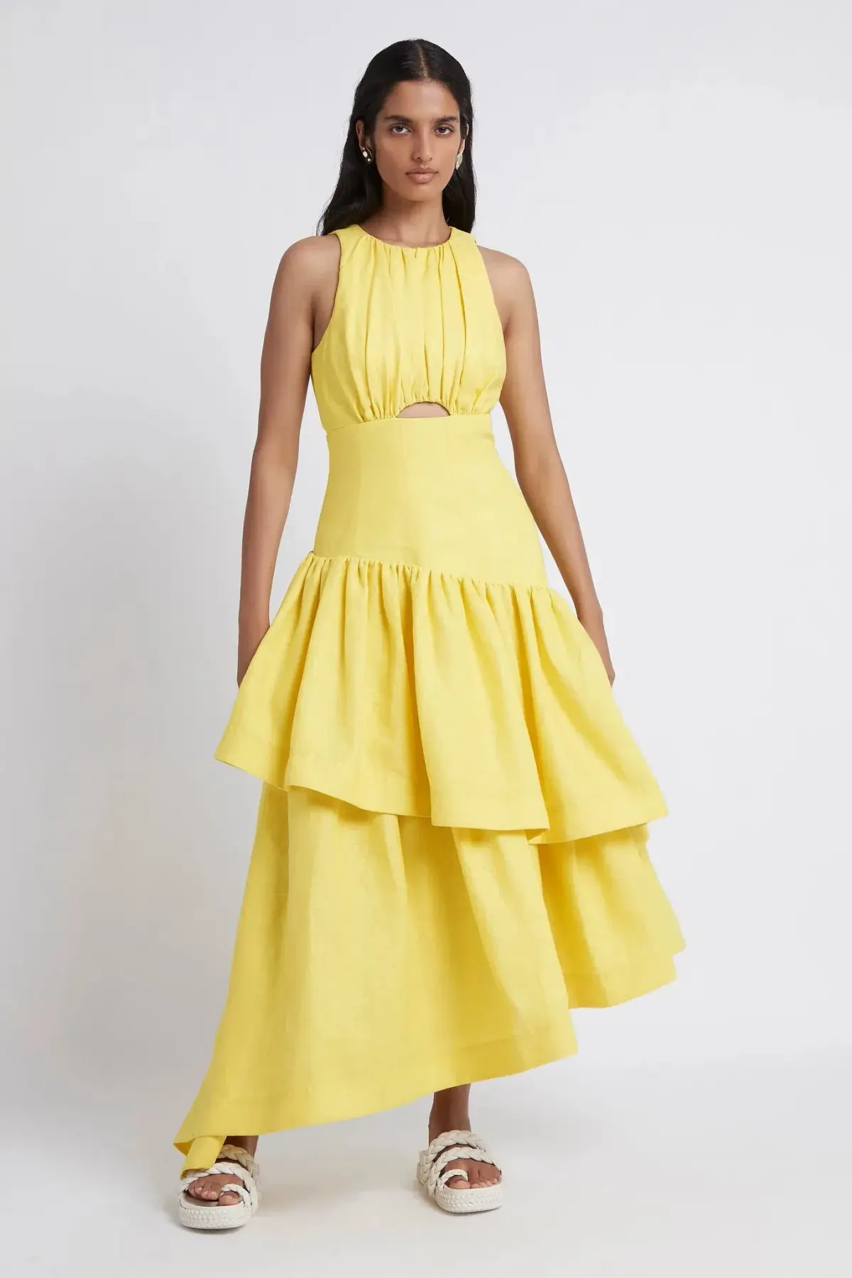 Aje Caliente Tiered  Cut Out Dress Daisy Yellow Size 8  - Image 1