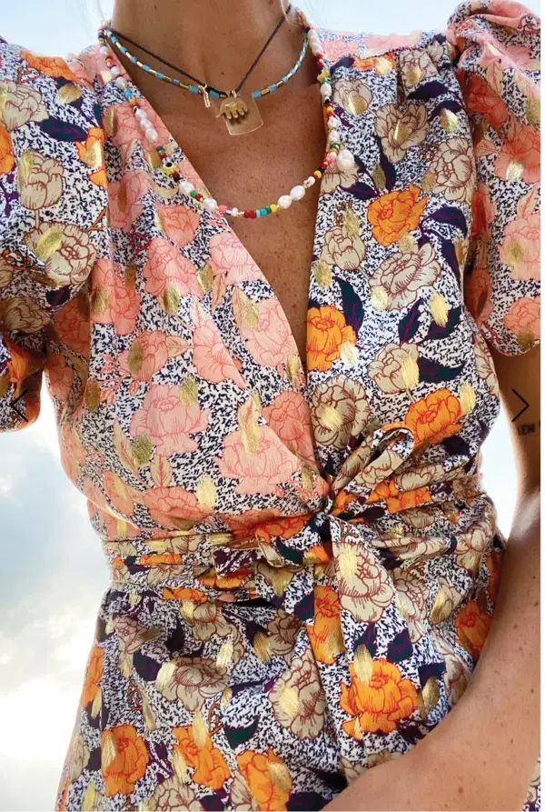 Never Fully Dressed Gold Zsa Zsa Spliced Dress Print Size 8  - Image 2