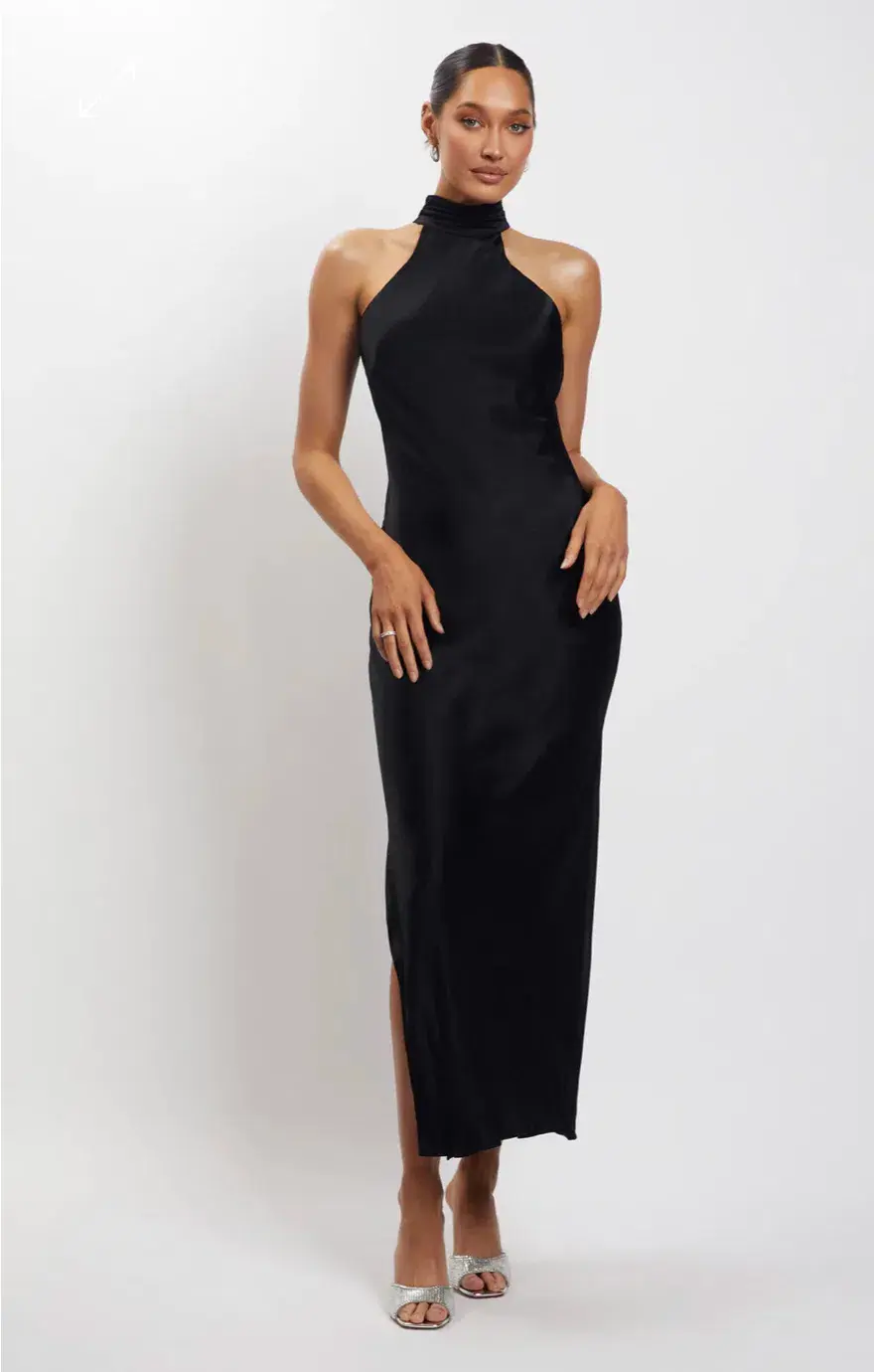 Meshki Satin Drape Back Maxi Dress Black Size 6  - Image 1