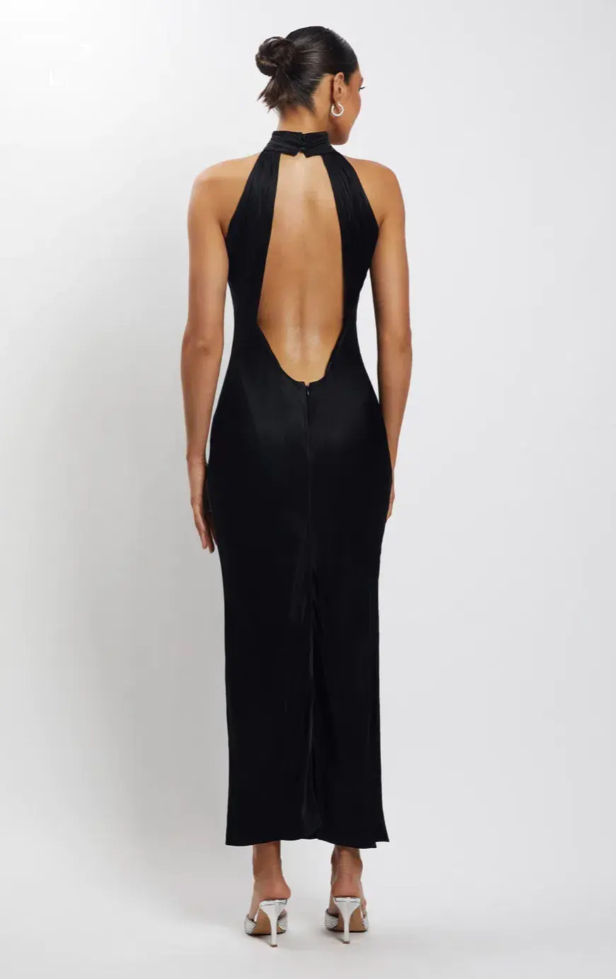 Meshki Satin Drape Back Maxi Dress Black Size 6  - Image 2
