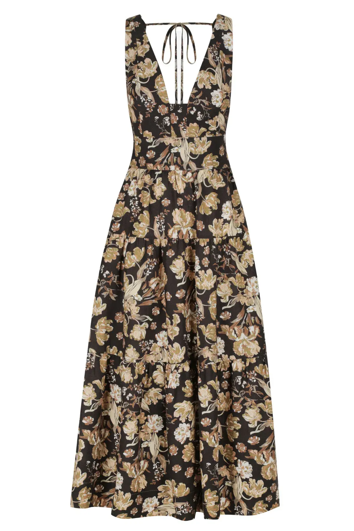 Shona Joy Palermo Linen Plunged Low Back Midi Dress Floral Size 10 - Image 3