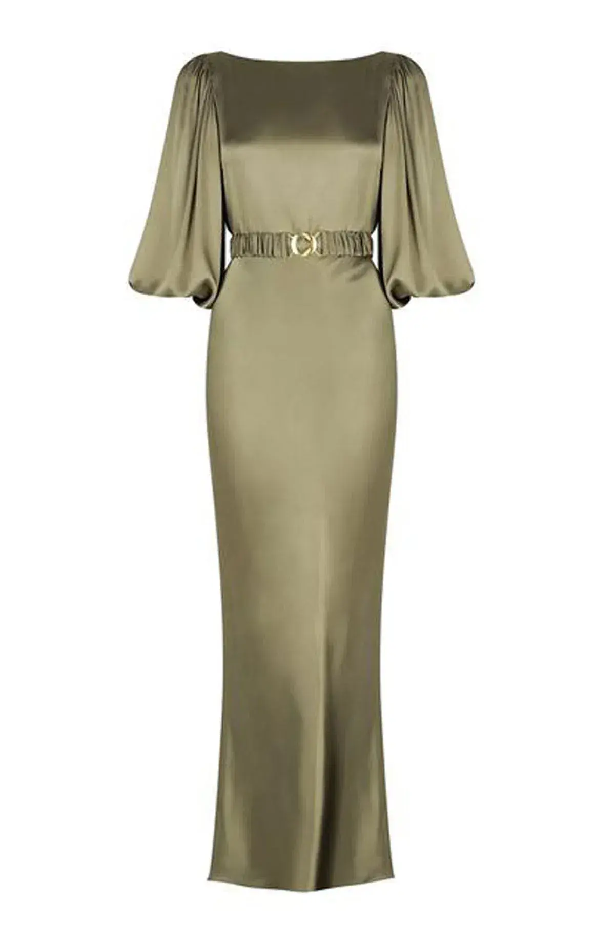 Shona Joy La Lune Balloon Sleeve Midi Dress With Belt in Moss Size 6 / XS - Image 5