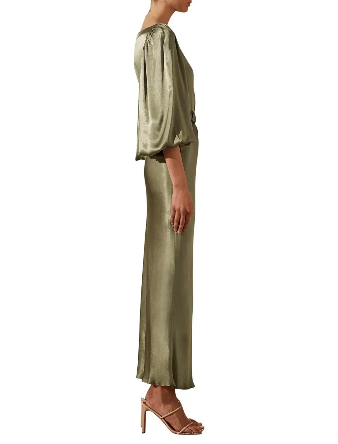 Shona Joy La Lune Balloon Sleeve Midi Dress With Belt in Moss Size 6 / XS for rent on The Volte - main image