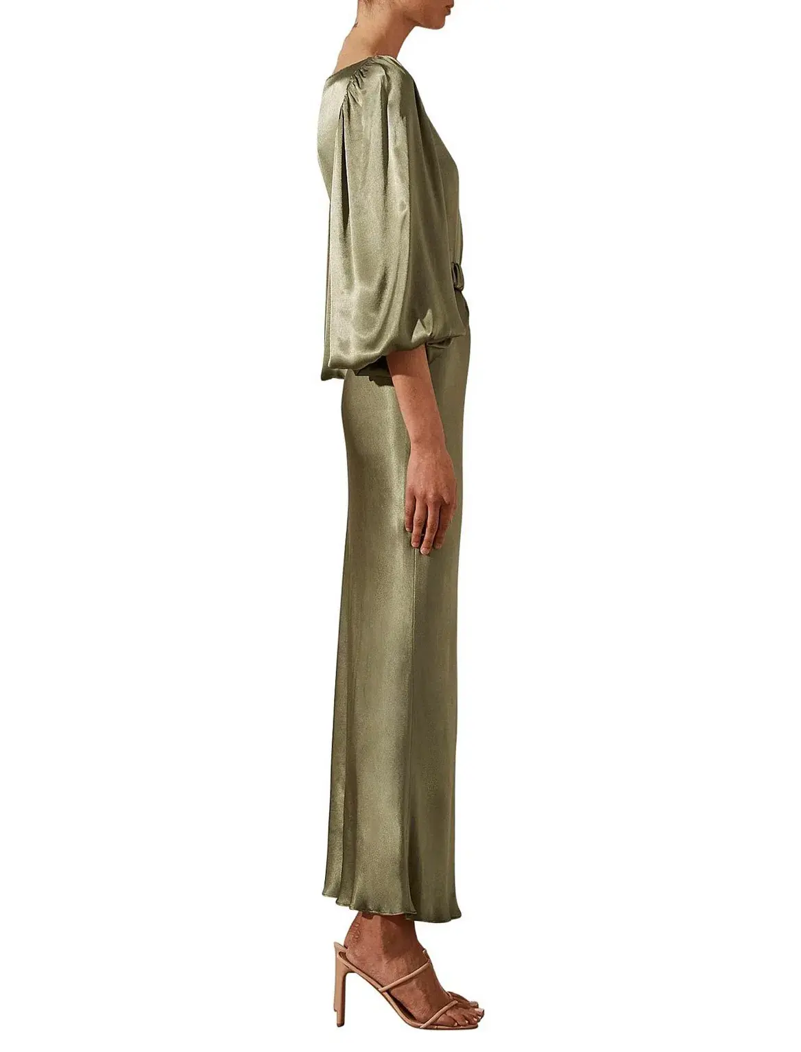 Shona Joy La Lune Balloon Sleeve Midi Dress With Belt in Moss Size 6 / XS - Image 4