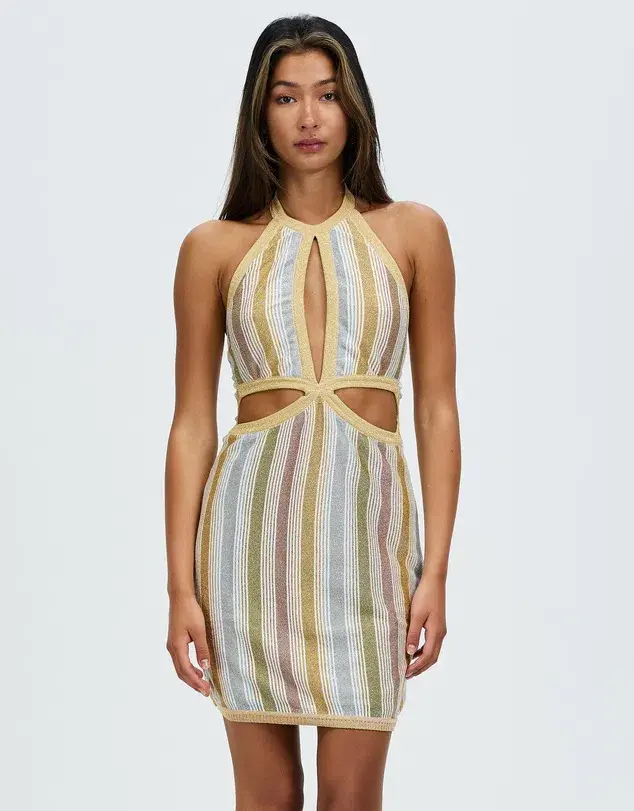 Suboo Luella Halter Mini Dress Stripe Size 8 - Image 2