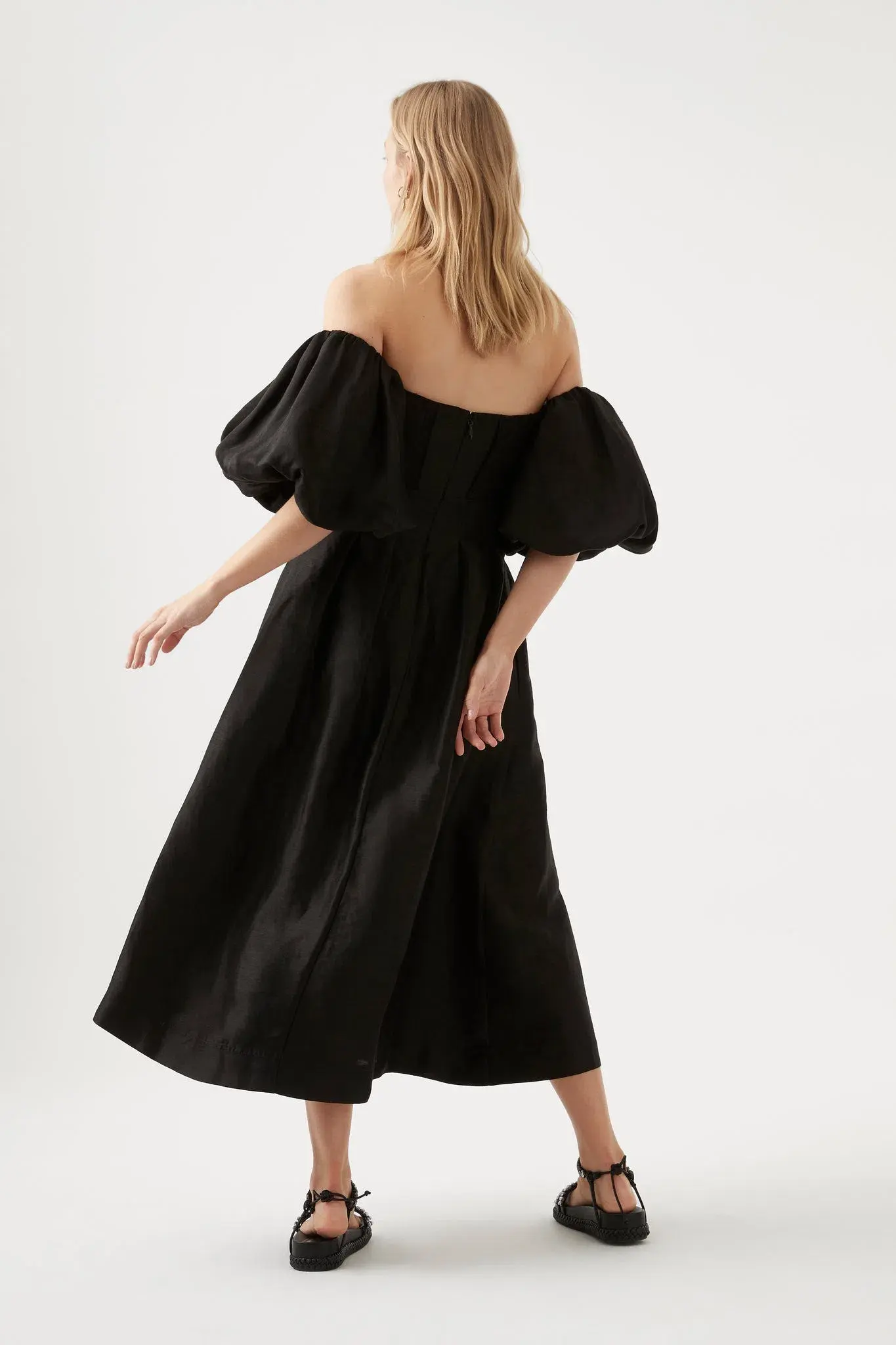 Aje Eugenie Off Shoulder Midi Dress Black Size 12 / L - Image 3