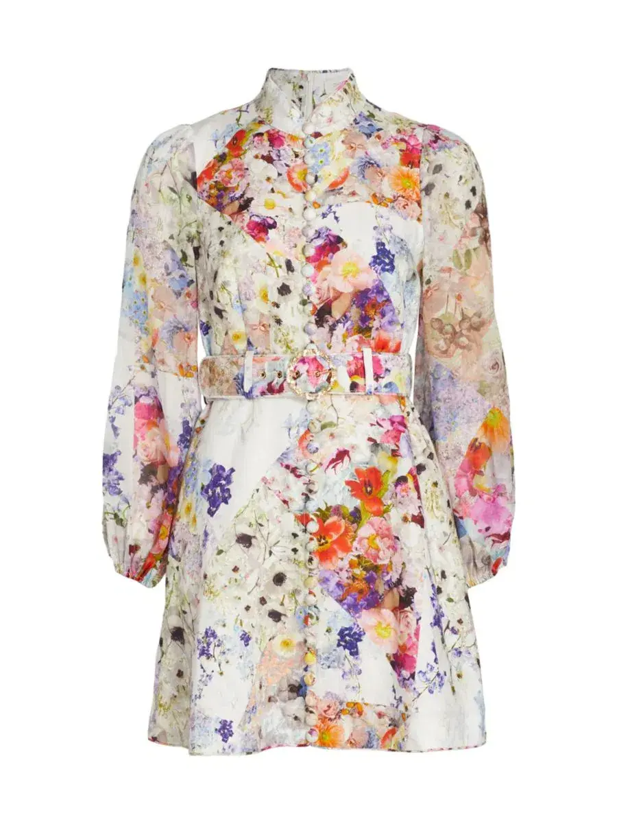 Zimmermann Prima Belted Mini Dress Patchwork Floral Size 0 / Au 8 for rent on The Volte - main image