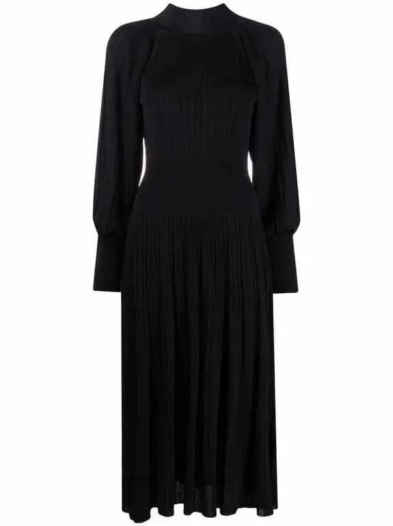 Zimmermann Long Sleeve Pleated Midi Dress Black Size 0 / Au 8 for rent on The Volte - main image