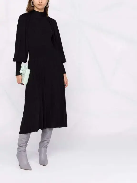 Zimmermann Long Sleeve Pleated Midi Dress Black Size 0 / Au 8 - Image 1