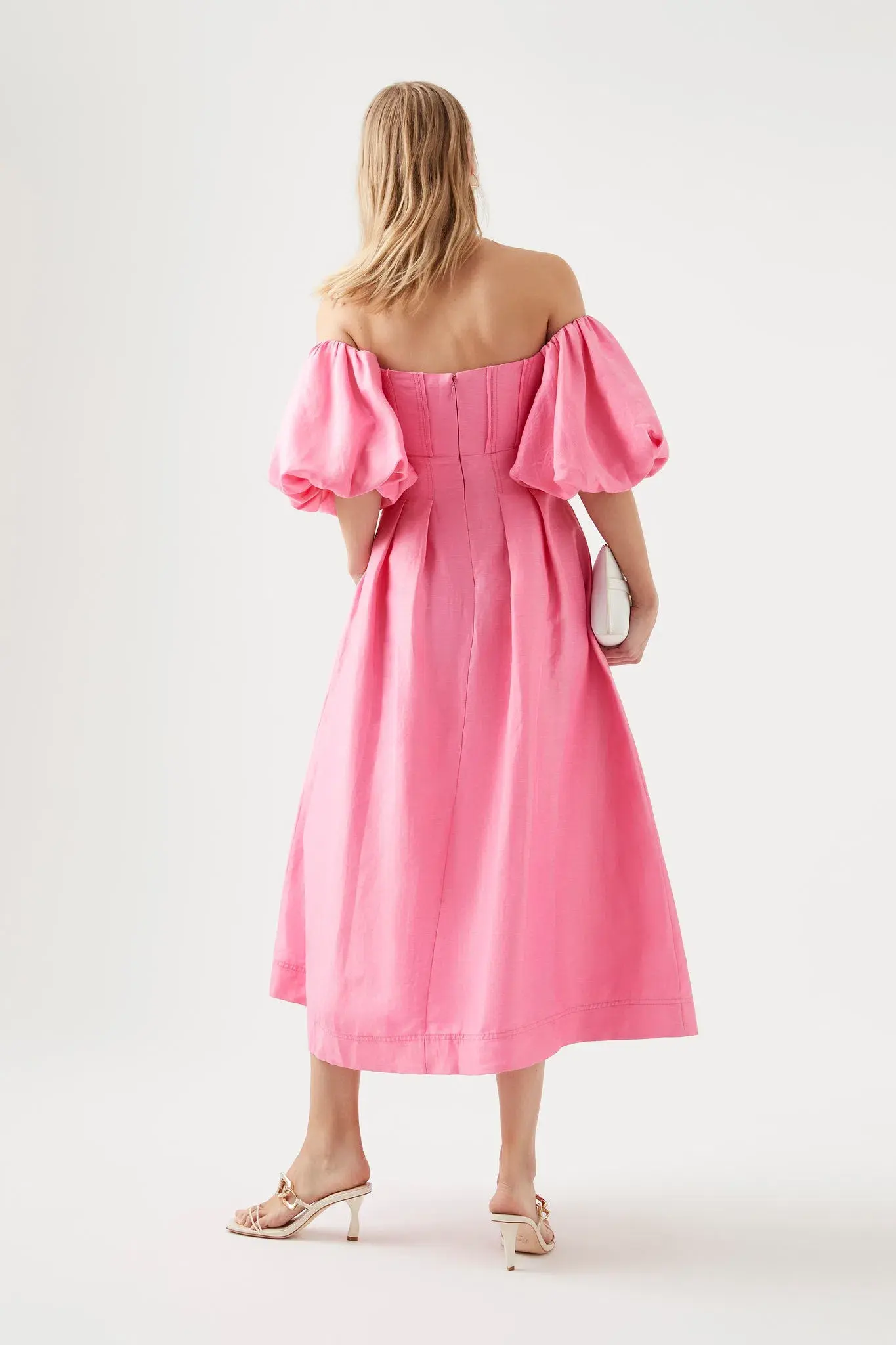 Aje Eugenie Off Shoulder Midi Dress French Rose Pink Size XS/AU 6 - Image 3