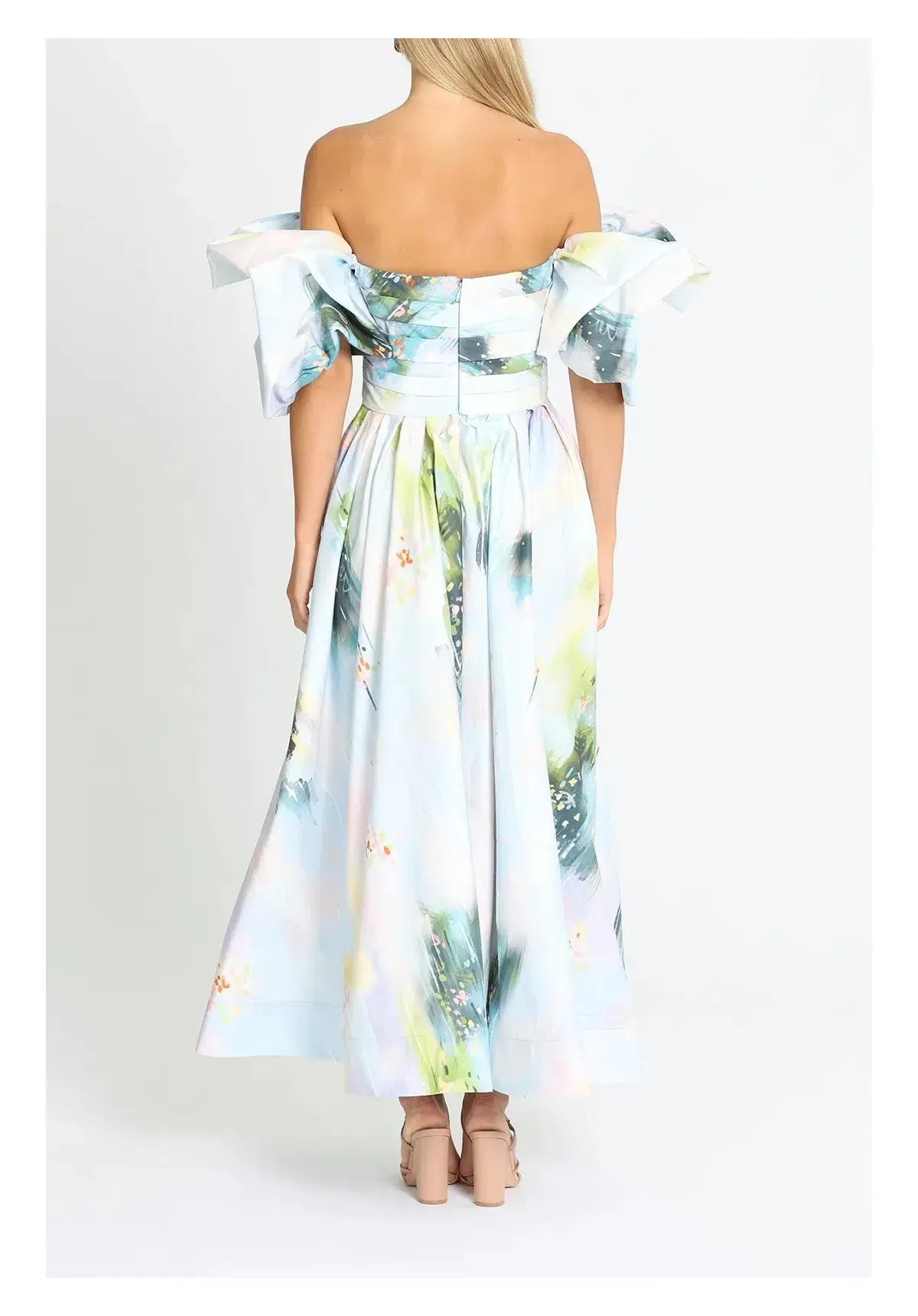 Leo Lin Matilda Puff Sleeve Midi Dress Willow Print Size 8 - Image 3