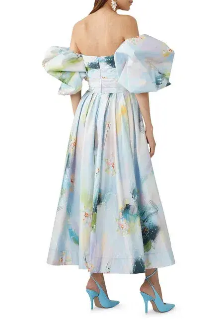 Leo Lin Matilda Puff Sleeve Midi Dress Willow Print Size 10 for rent on The Volte - main image