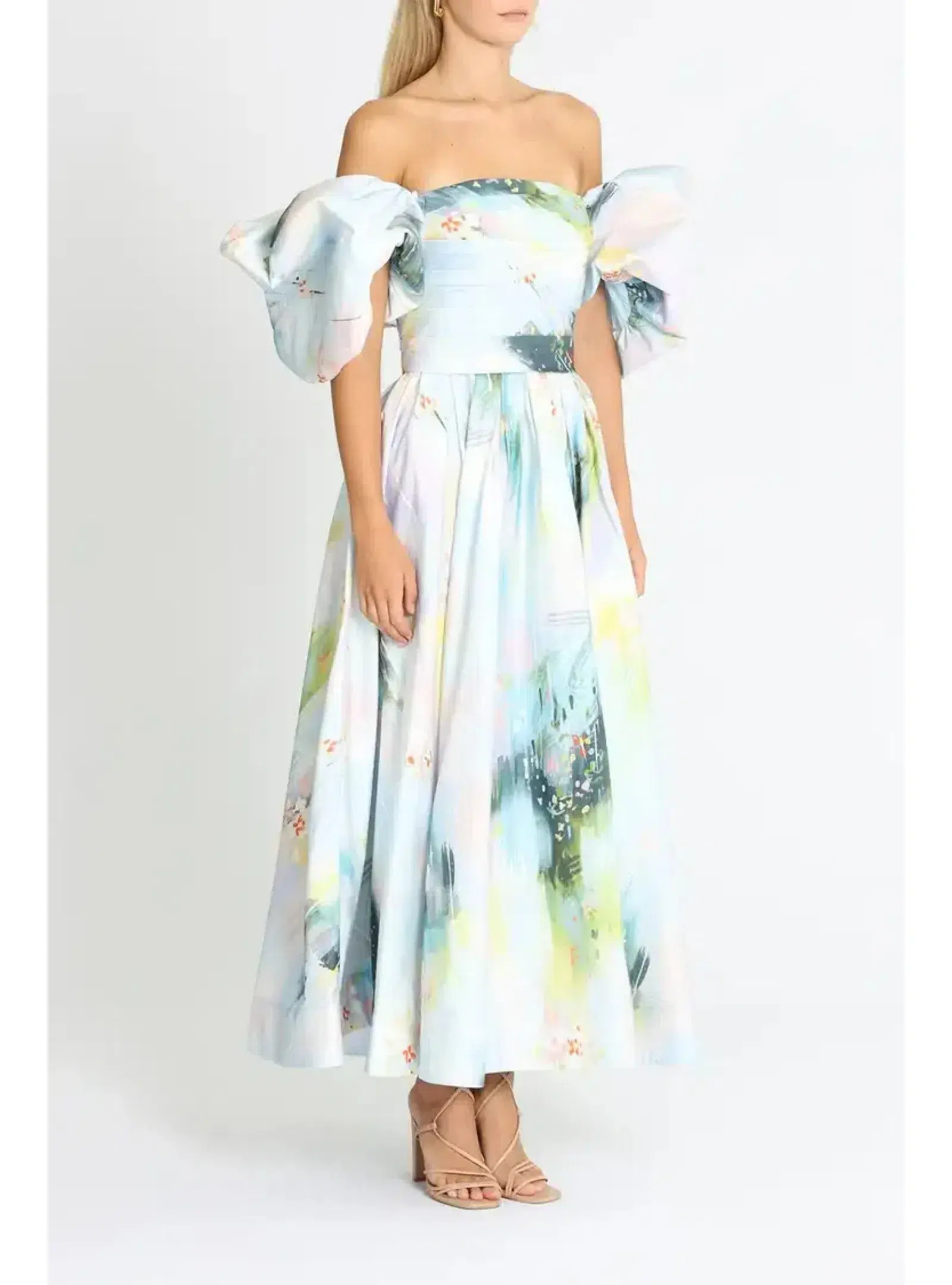 Leo Lin Matilda Puff Sleeve Midi Dress Willow Print Size AU 12 - Image 2