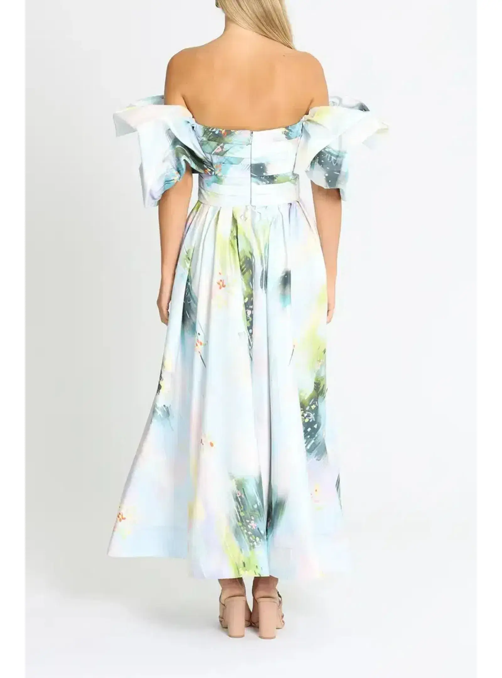 Leo Lin Matilda Puff Sleeve Midi Dress Willow Print Size AU 12 - Image 3