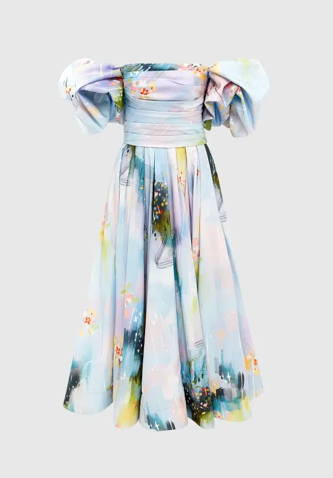Leo Lin Matilda Puff Sleeve Midi Dress Willow Print Size 14 - Image 3