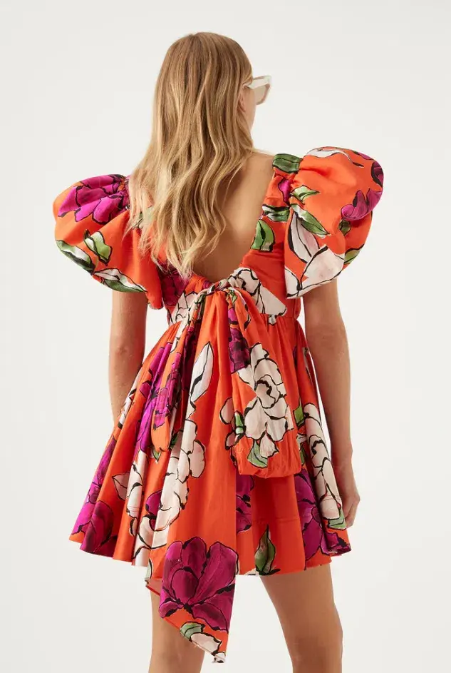 Aje Gretta Bow Back Mini Dress in Vivid Camellia Print Size 12 for rent on The Volte - main image