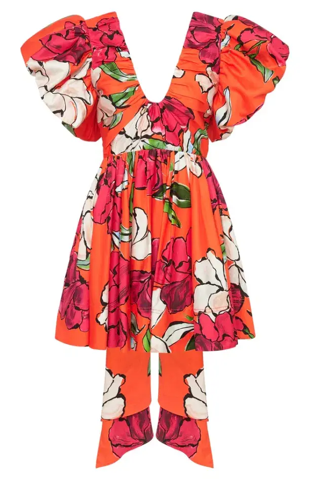 Aje Gretta Bow Back Mini Dress in Vivid Camellia Print Size 12 for rent on The Volte - main image