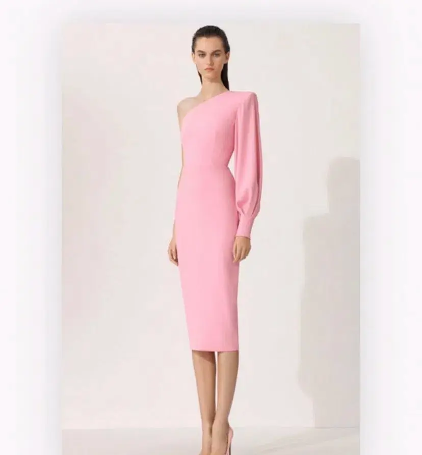 Alex Perry Warner Satin Crepe Balloon Sleeve Midi Dress Pink Size 4 - Image 7