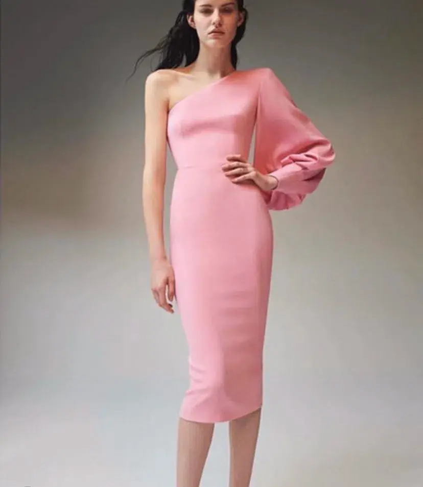 Alex Perry Warner Satin Crepe Balloon Sleeve Midi Dress Pink Size 4 - Image 8