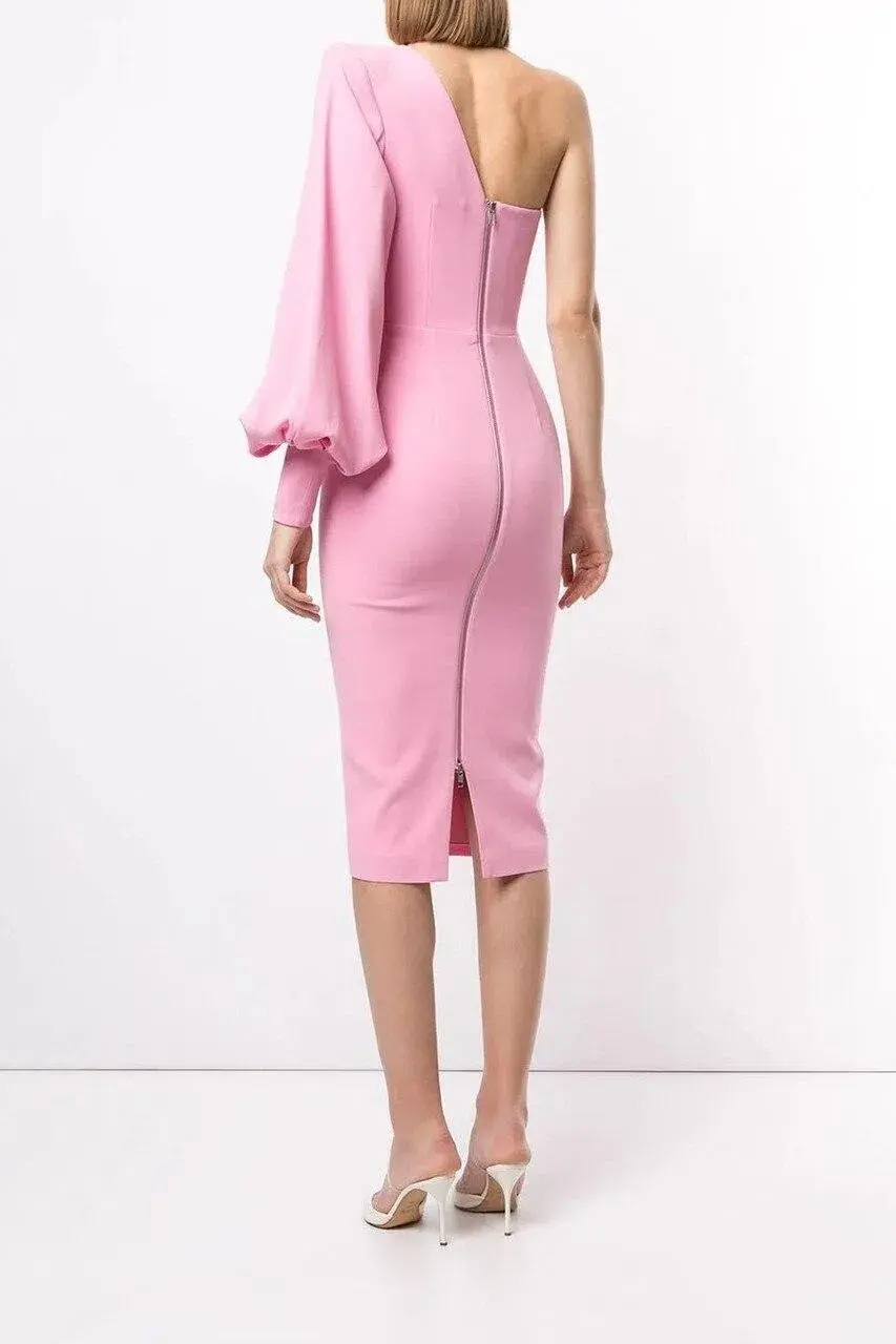 Alex Perry Warner Satin Crepe Balloon Sleeve Midi Dress Pink Size 4 - Image 2
