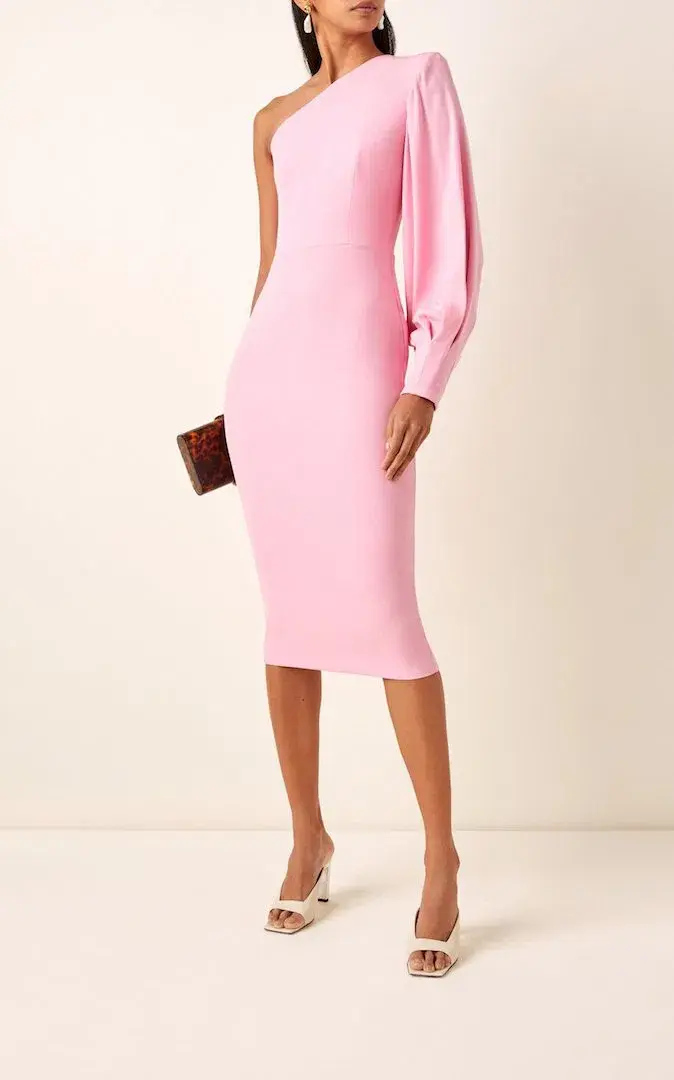 Alex Perry Warner Satin Crepe Balloon Sleeve Midi Dress Pink Size AU 12 - Image 1