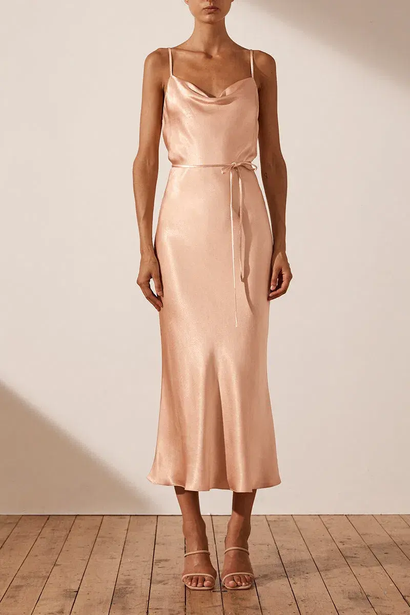 Shona Joy La Lune Bias Cowl Midi Dress Desert Rose Size L / AU 12  - Image 1