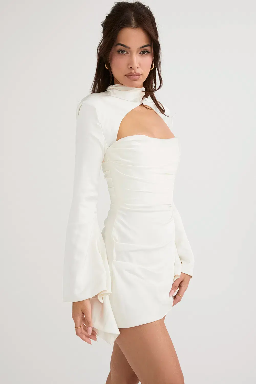 House of CB Toira Draped Corset Mini Dress White Size 8 for rent on The Volte - main image