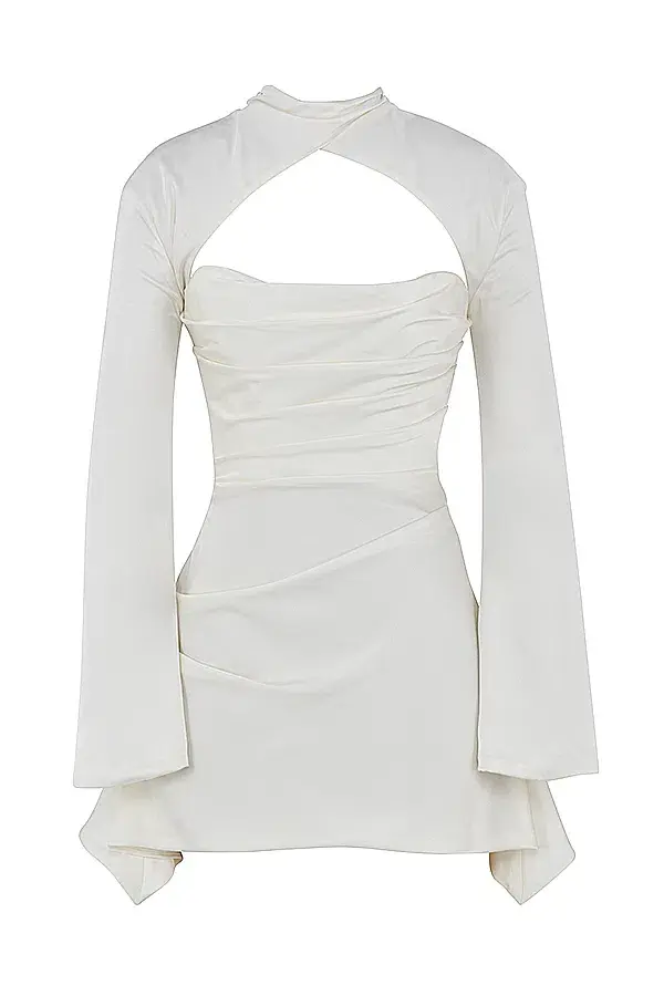 House of CB Toira Draped Corset Mini Dress White Size 8 for rent on The Volte - main image