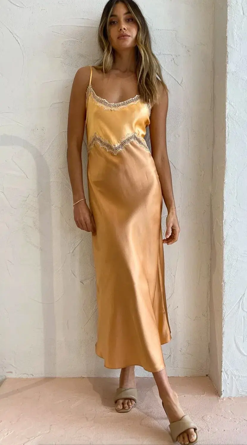 Ginia Hope MIdi Dress Nectarine/Sandstone Size 8 / XS for rent on The Volte - main image