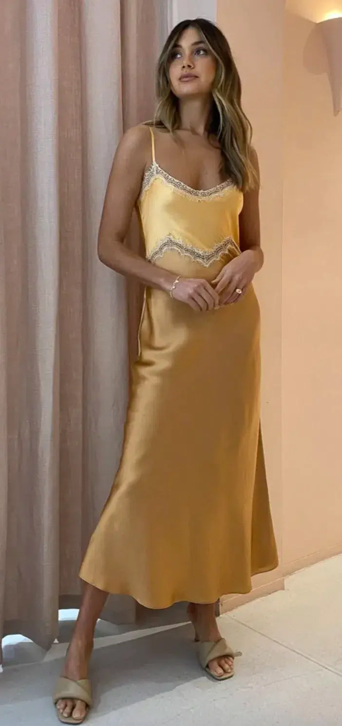 Ginia Hope MIdi Dress Nectarine/Sandstone Size 8 / XS for rent on The Volte - main image