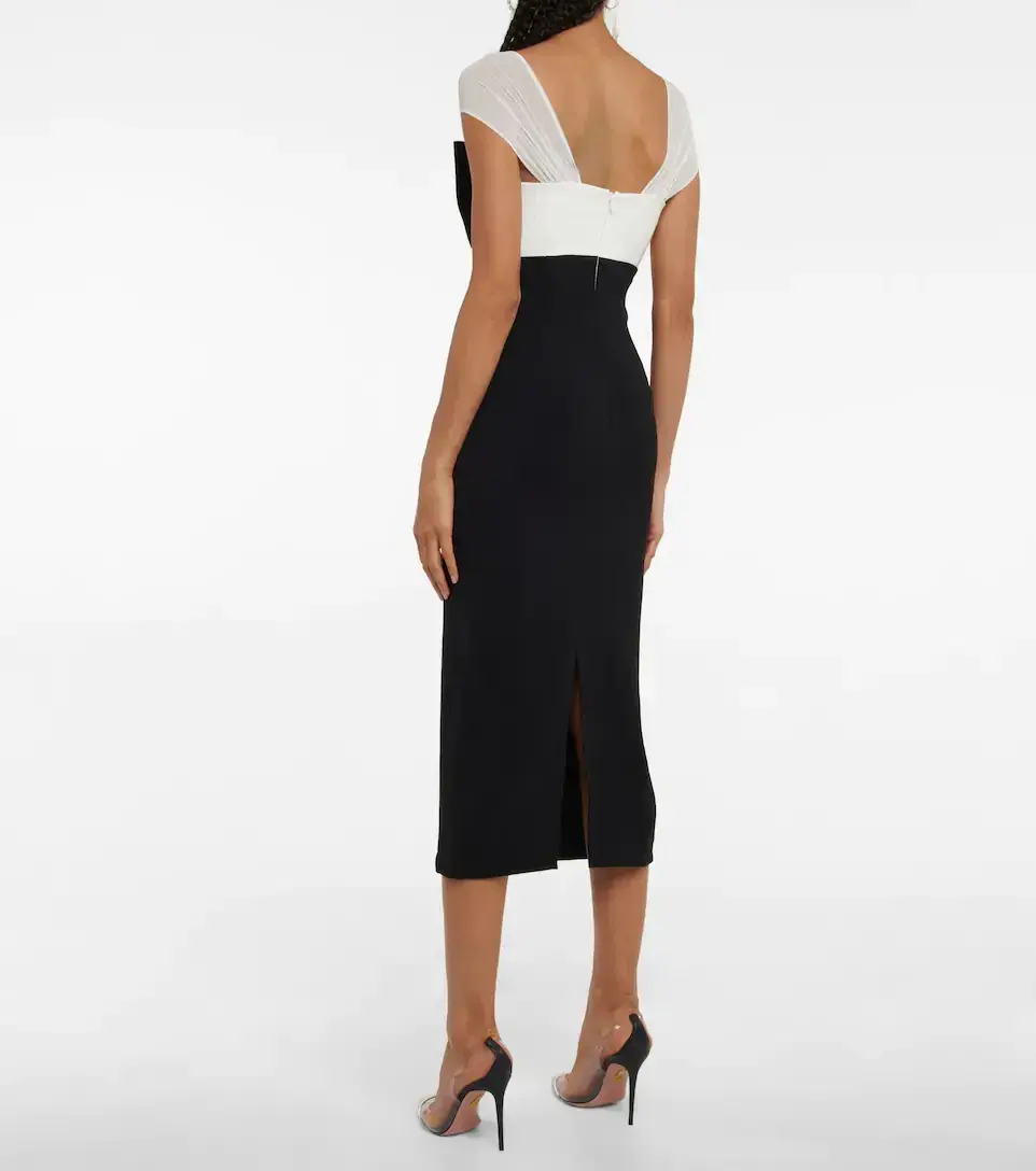 Self Portrait Crepe Crystal Bow Midi Dress Black/White Size 6 - Image 2