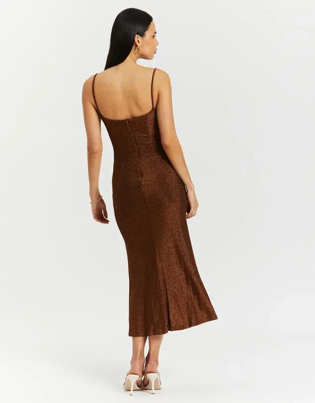 Misha Josette Midi Dress Metallic Brown Size 6 - Image 2