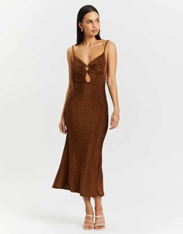 Misha Josette Midi Dress Metallic Brown Size 6 - Image 1