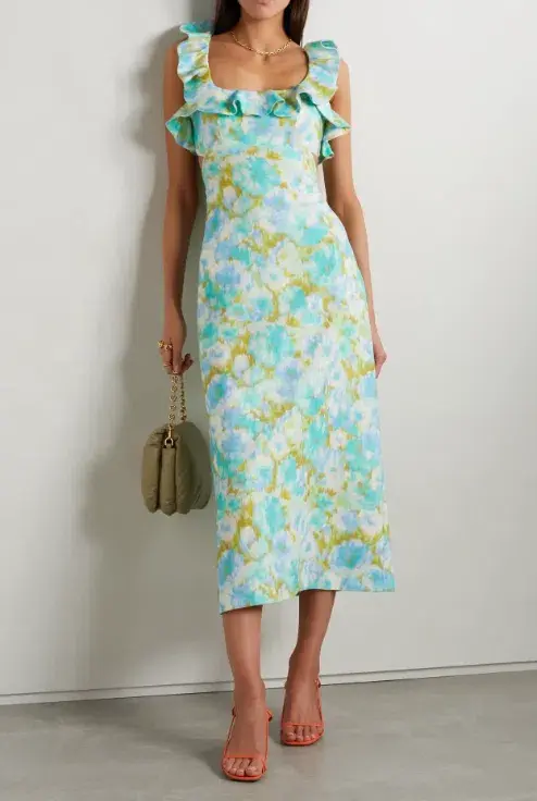 Zimmermann The High Tide Frilled Midi in Aqua Ikat Floral Size 12 - Image 3
