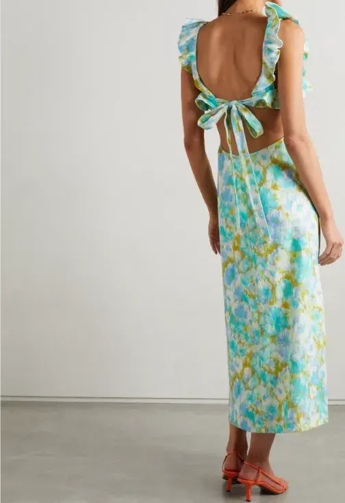 Zimmermann The High Tide Frilled Midi in Aqua Ikat Floral Size 12 - Image 4