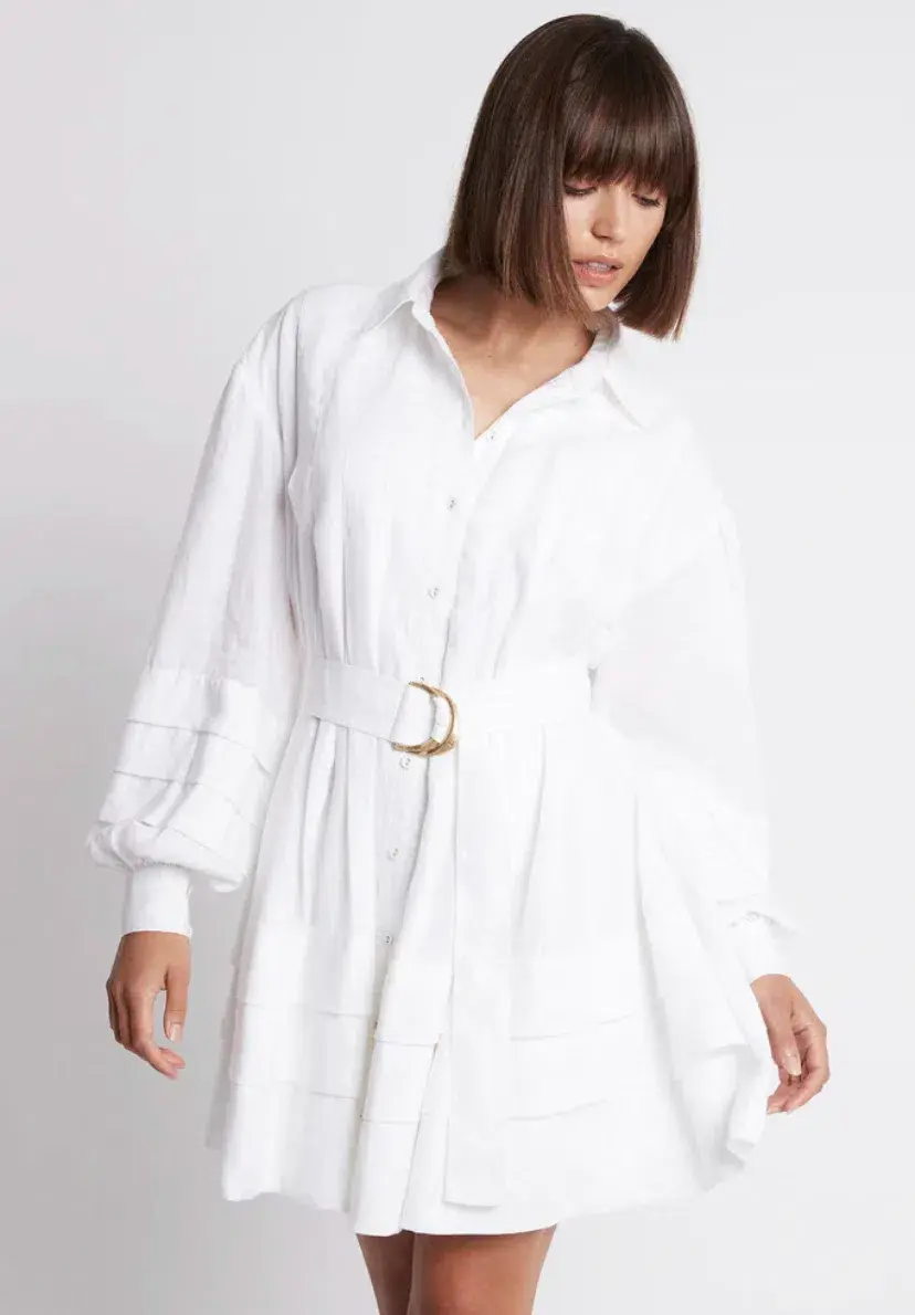 Aje Recurrence Belted Smock Dress White Size 10 / M - Image 2
