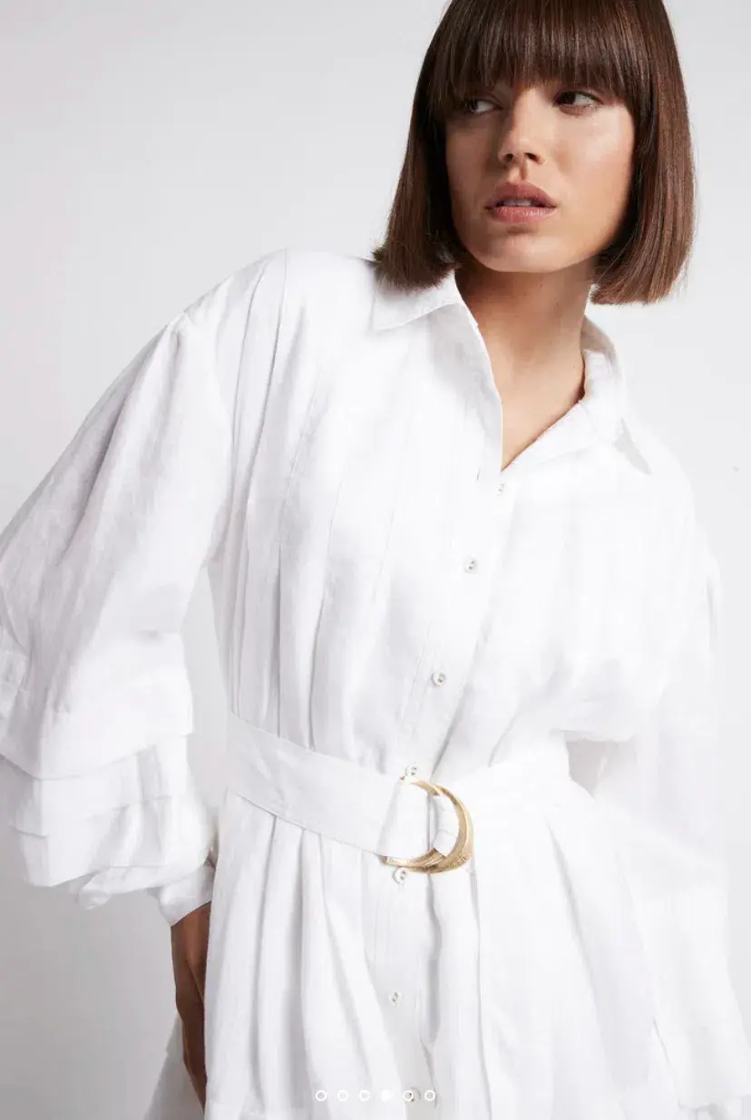 Aje Recurrence Belted Smock Dress White Size 10 / M - Image 5