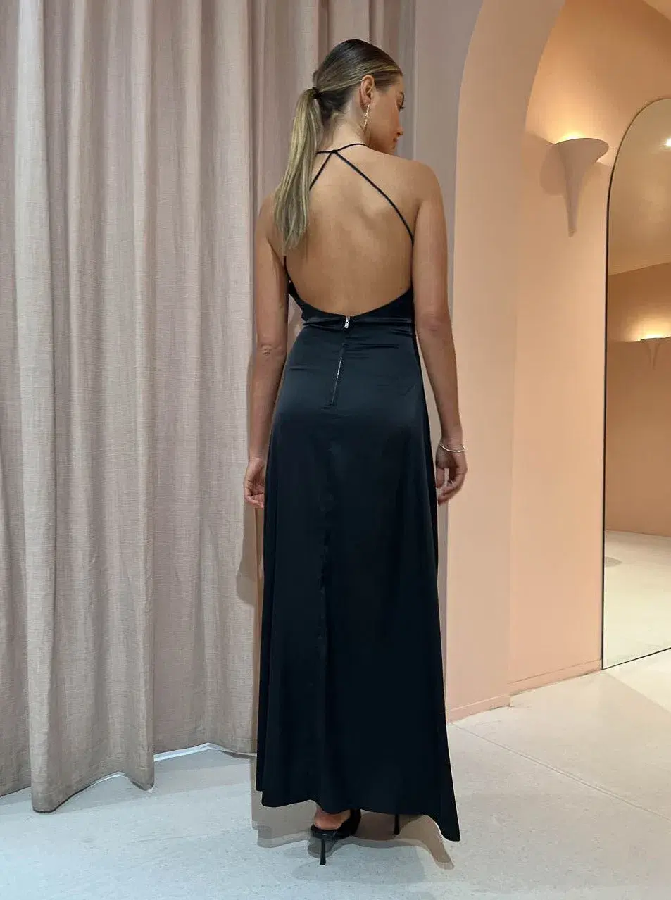 Sonya Satin Embellished Keyhole Maxi Dress In Black Size 12 - Image 3