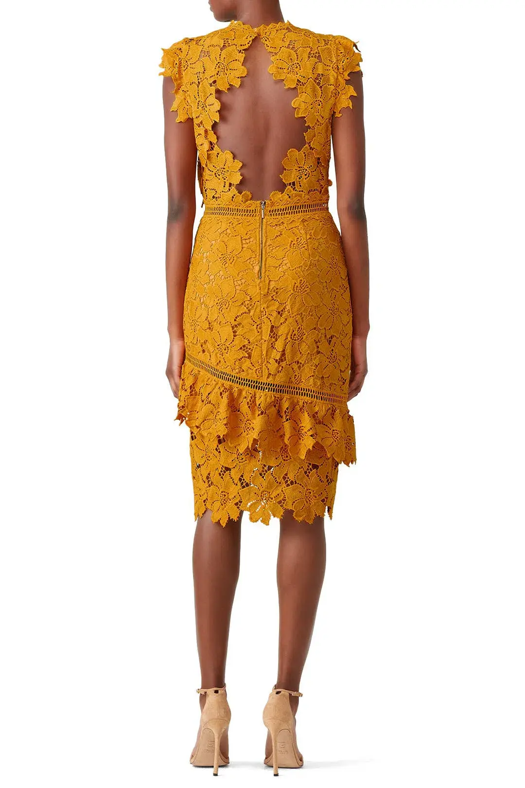 Saylor Reine Lace Sheath Midi Dress in Mustard Yellow Size XS/ Au 6  for rent on The Volte - main image