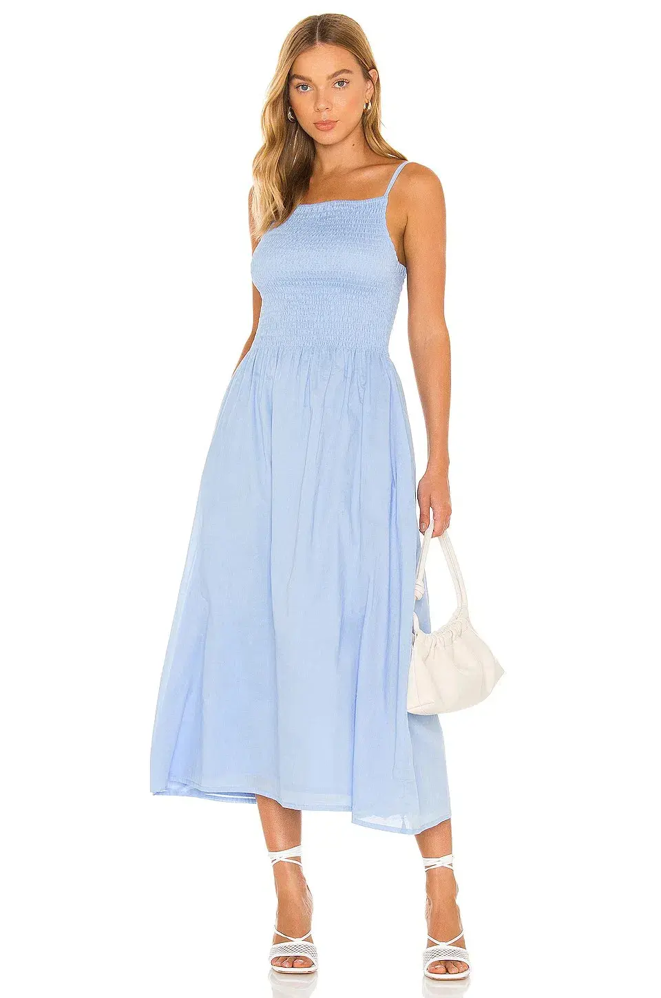 Faithfull the Brand Nolie Midi Dress Sky Blue Size 10 for rent on The Volte - main image
