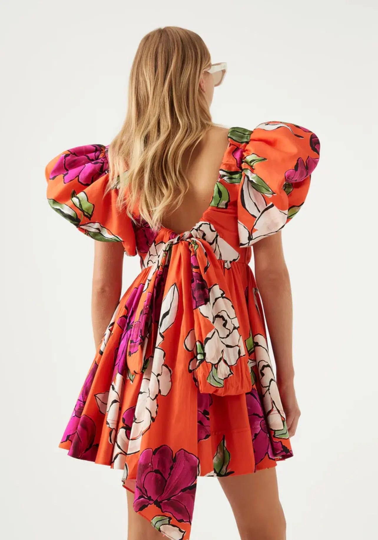 Aje Gretta Bow Back Mini Dress Vivid Camellia Floral Size 10 - Image 3